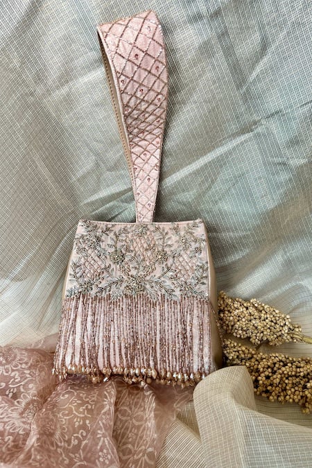 Fuchsia Crystal Cascade Embroidered Clutch 