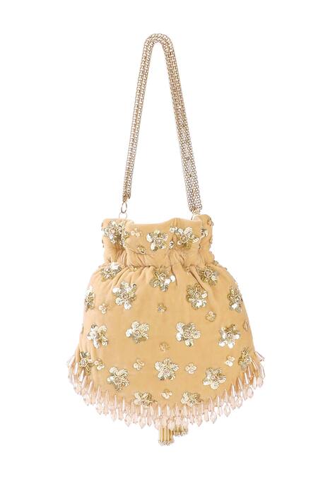Buy_Fuchsia by aashaka mehta_Gold Sequins, Beads, Zari Maharani Embroidered Potli Bag _Online_at_Aza_Fashions