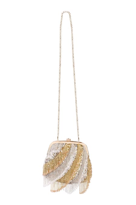 Shop Fuchsia by aashaka mehta Gold Sequins, Beads, Crystals Glamour Embroidered Potli Bag at Aza Fashions Shop_Fuchsia by aashaka mehta_Gold Sequins, Beads, Crystals Glamour Embroidered Potli Bag _at_Aza_Fashions