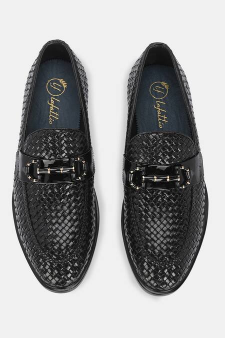 Shop_Lafattio_Black Textured Leather Loafers _at_Aza_Fashions
