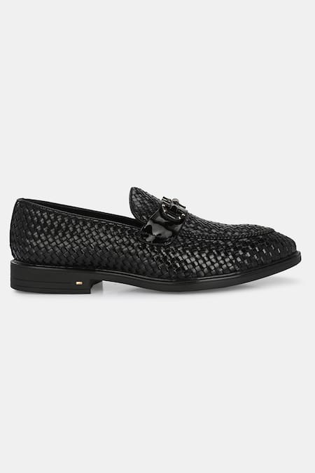 Lafattio_Black Textured Leather Loafers _Online_at_Aza_Fashions