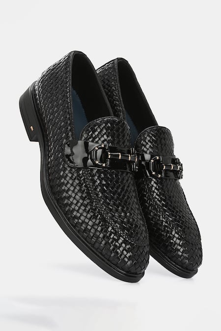 Buy_Lafattio_Black Textured Leather Loafers _Online_at_Aza_Fashions