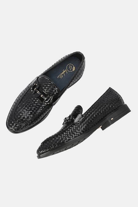 Buy_Lafattio_Black Textured Leather Loafers 