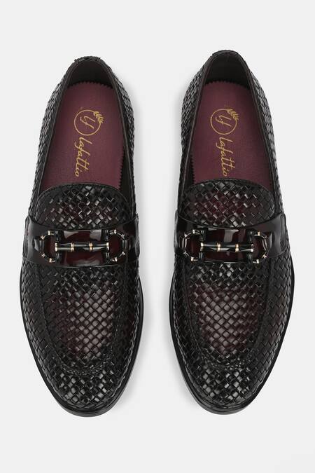 Shop_Lafattio_Red Textured Loafers  _at_Aza_Fashions