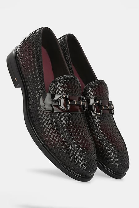 Buy_Lafattio_Red Textured Loafers  _Online_at_Aza_Fashions