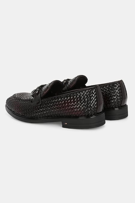 Shop_Lafattio_Red Textured Loafers  _Online_at_Aza_Fashions