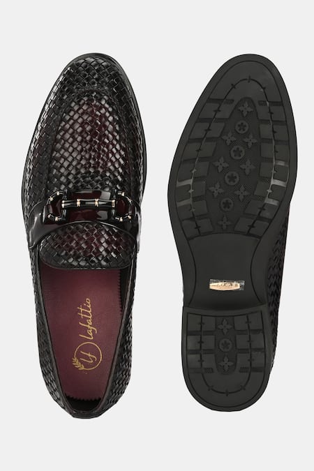Lafattio_Red Textured Loafers  _at_Aza_Fashions