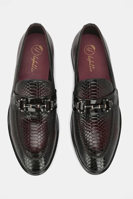 Shop_Lafattio_Red Textured Leather Animal Loafers  _at_Aza_Fashions