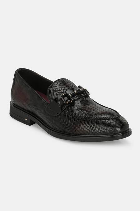 Lafattio_Red Textured Leather Animal Loafers  _Online_at_Aza_Fashions