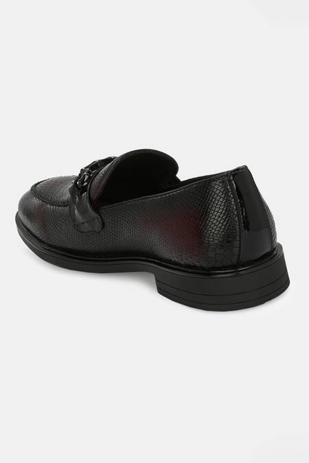 Shop_Lafattio_Red Textured Leather Animal Loafers  _Online_at_Aza_Fashions