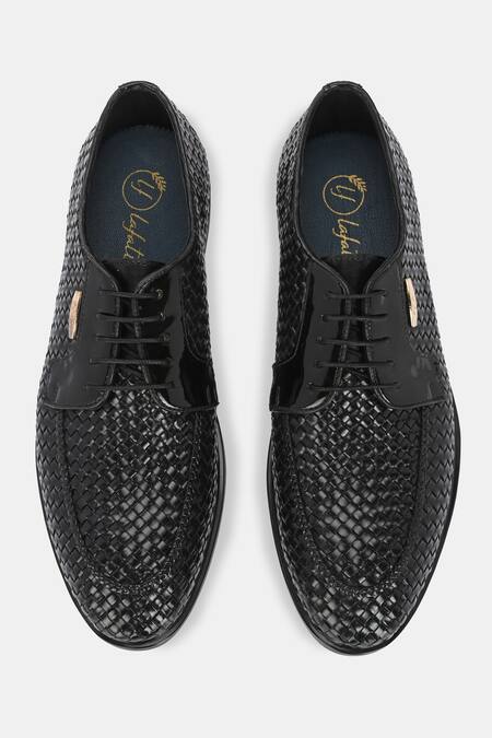 Shop_Lafattio_Black Textured Leather Shoes _at_Aza_Fashions
