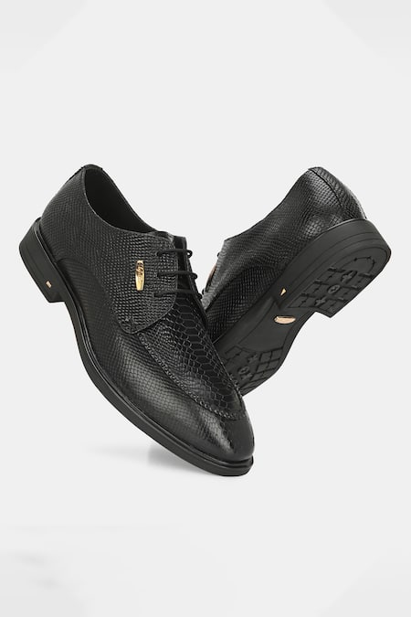 Lafattio Black Textured Leather Animal Shoes 