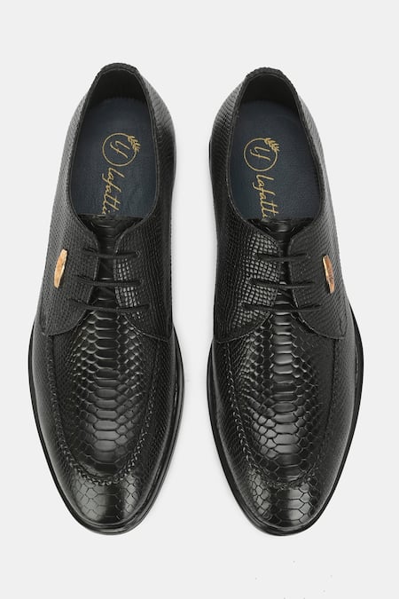 Lafattio Textured Black Leather Lace-Up Shoes 