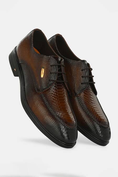 Shop_Lafattio_Brown Textured Leather Lace-up Shoes  _at_Aza_Fashions