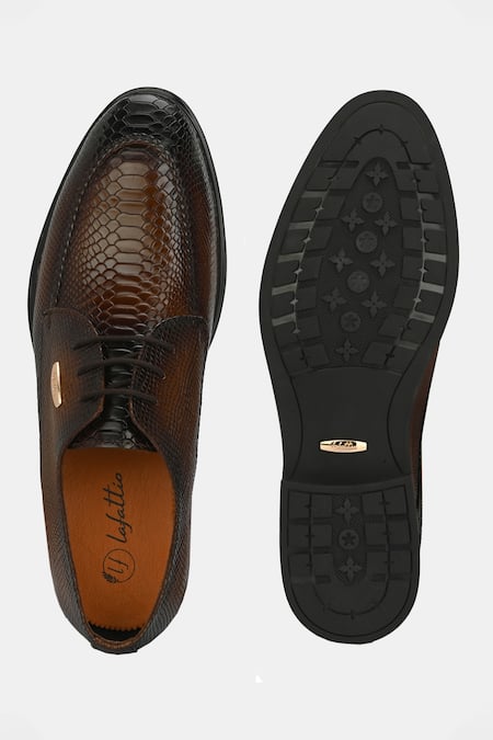 Buy_Lafattio_Brown Textured Leather Lace-up Shoes  _Online_at_Aza_Fashions