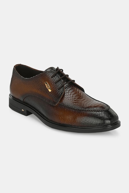 Buy_Lafattio_Brown Textured Leather Lace-up Shoes  