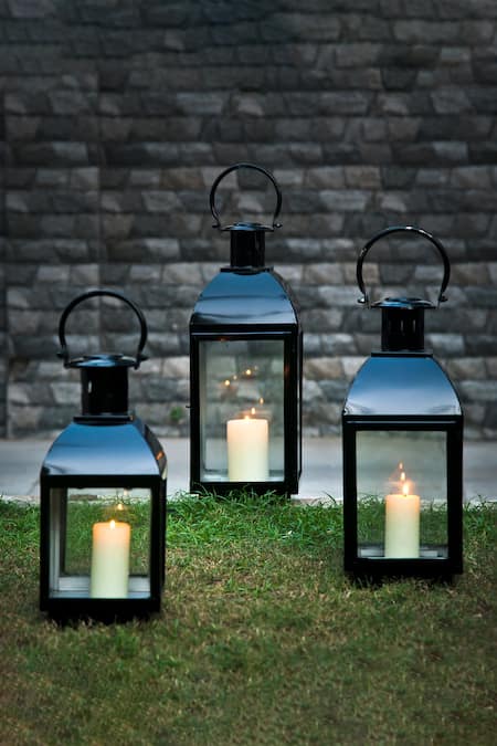 Elm & Oak Black Steel Langham Lanterns 3 Pcs Set