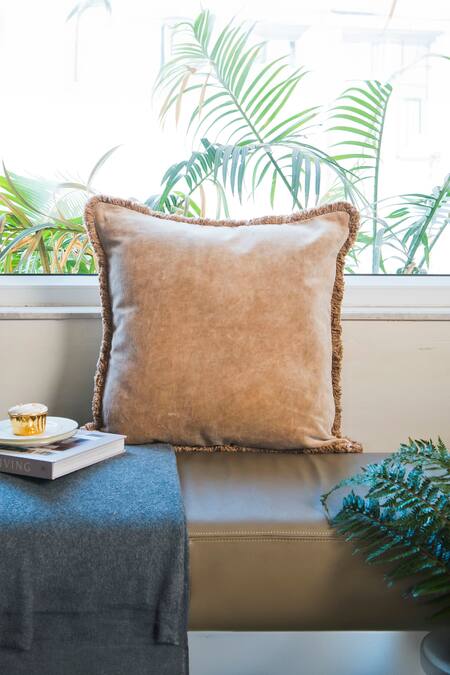 Elm & Oak Brown Front Cotton Velvet Lugano Cushion Cover