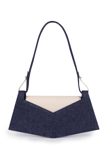 Adisee_Blue Woven Alyssa Denim Structured Baguette _at_Aza_Fashions