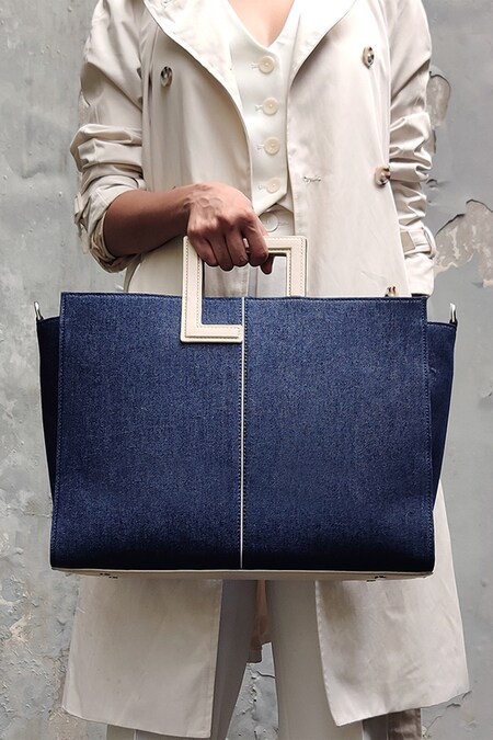 ADISEE Blue Woven River Denim Structured Tote Bag