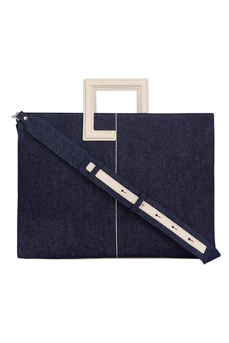 Shop_Adisee_Blue Woven River Denim Structured Tote Bag 