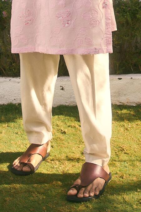 Nafs_Pink Cotton Embroidery Applique Kurta Set_Online_at_Aza_Fashions