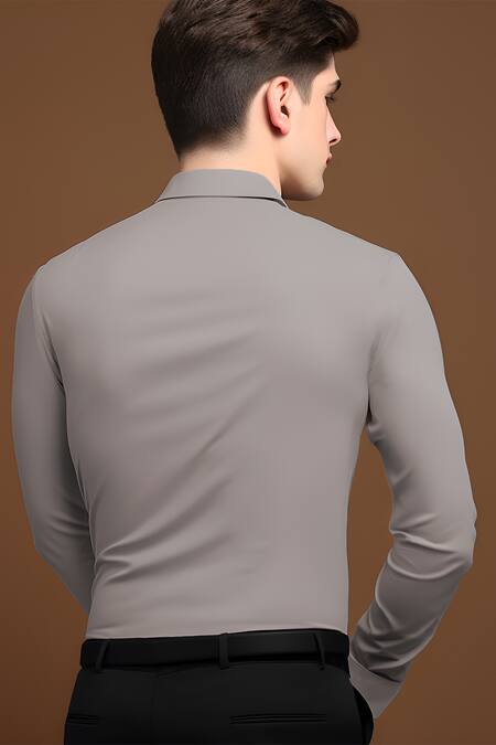 Shop_Hespoke_Grey Cotton Marble Colorblock Shirt _at_Aza_Fashions