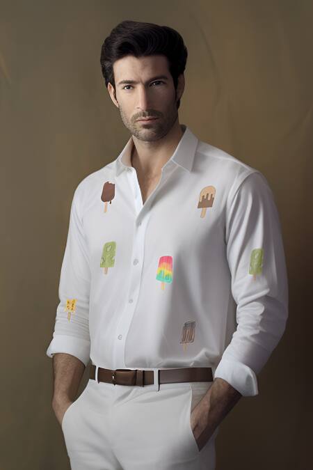 Buy_Hespoke_White Cotton Popsicle Print Shirt_Online_at_Aza_Fashions