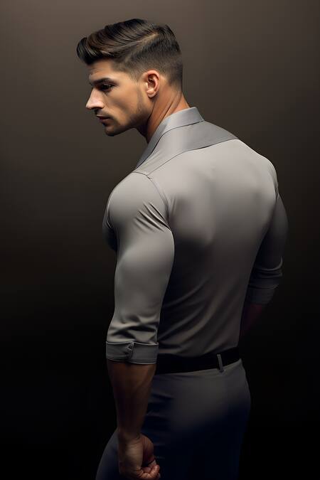 Shop_Hespoke_Grey Cotton Patchwork Color Sides Work Shirt_at_Aza_Fashions