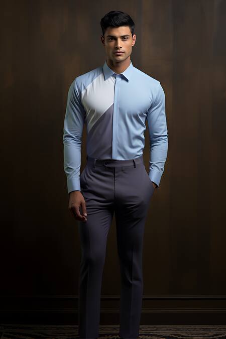 Buy Blue 100% Pure Cotton Plain Cross Colors Shirt For Men by HeSpoke ...