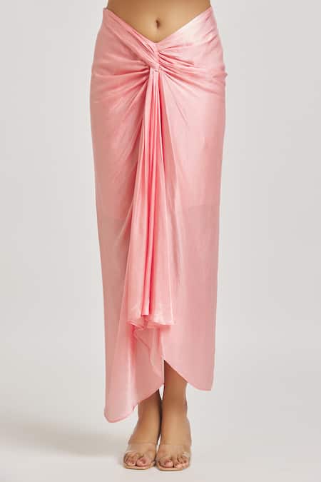 Sheela Suthar_Pink Satin Sequins, Beads Scoop Draped Dhoti Skirt Set With Embroidered Cape _Online_at_Aza_Fashions
