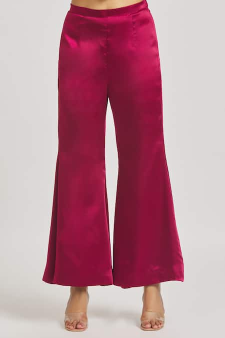 Shop_Sheela Suthar_Red Satin Embroidery Split V-neck Floral Jacket Top And Pant Set _Online_at_Aza_Fashions