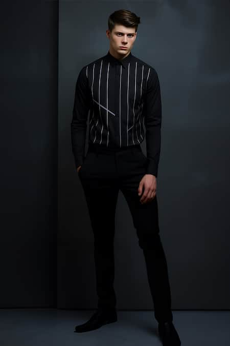 HeSpoke Cutlines Pleated Striped Shirt 