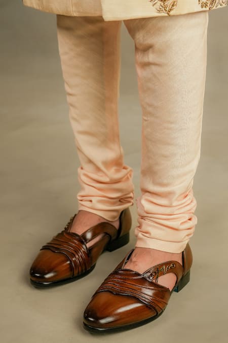 Shop_Jatin Malik_Brown Ripple Ombre Leather Caligae _at_Aza_Fashions