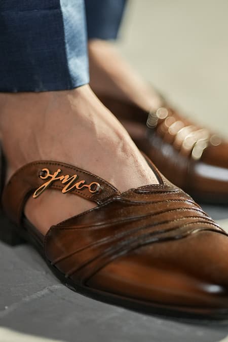 Jatin Malik_Brown Ripple Ombre Leather Caligae _Online_at_Aza_Fashions