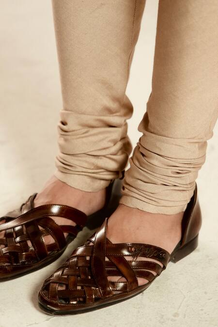 Jatin Malik_Brown Tambourine Ombre Leather Caligae _Online_at_Aza_Fashions