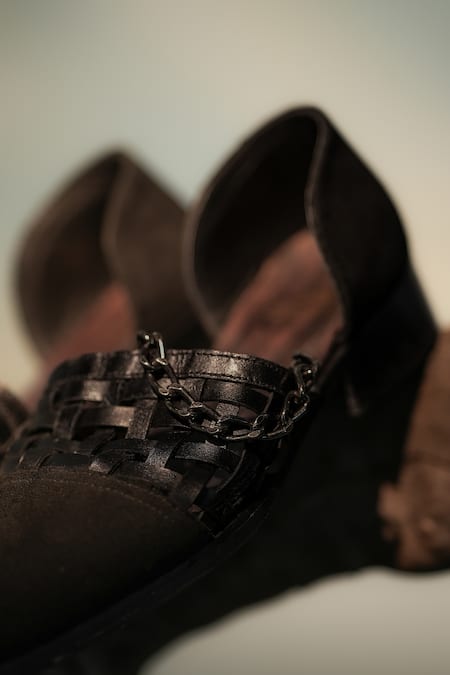 Jatin Malik_Black Cross Link Checkered Caligae _Online_at_Aza_Fashions