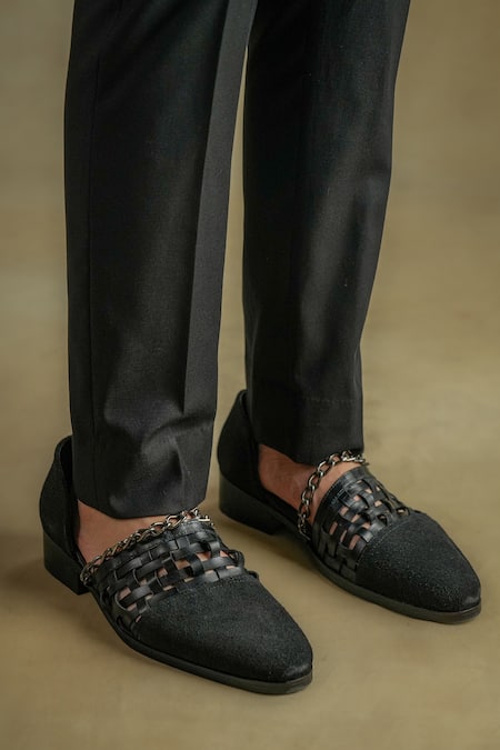 Buy_Jatin Malik_Black Cross Link Checkered Caligae _Online_at_Aza_Fashions