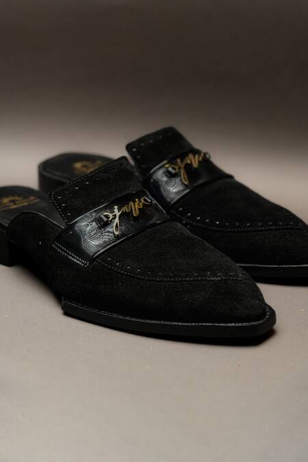 Jatin Malik Black Good Year Welted Suede Mules Online at Aza Fashions Jatin Malik_Black Good Year Welted Suede Mules _Online_at_Aza_Fashions