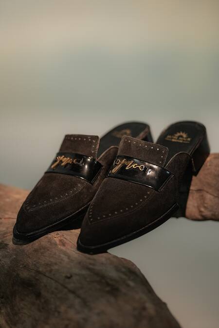 Buy Jatin Malik Black Good Year Welted Suede Mules Online at Aza Fashions Buy_Jatin Malik_Black Good Year Welted Suede Mules _Online_at_Aza_Fashions