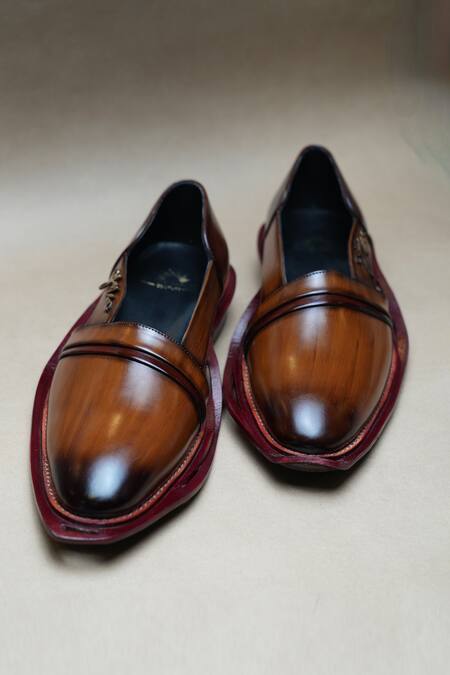 Shop Jatin Malik Brown Hand Brushed Leather Caligae at Aza Fashions Shop_Jatin Malik_Brown Hand Brushed Leather Caligae _at_Aza_Fashions