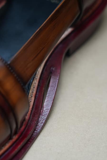 Jatin Malik Brown Hand Brushed Leather Caligae Online at Aza Fashions Jatin Malik_Brown Hand Brushed Leather Caligae _Online_at_Aza_Fashions