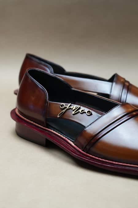 Buy Jatin Malik Brown Hand Brushed Leather Caligae Online at Aza Fashions Buy_Jatin Malik_Brown Hand Brushed Leather Caligae _Online_at_Aza_Fashions