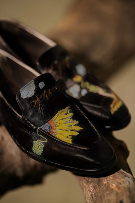 Jatin Malik Sunflower Hand Painted Leather Loafers 