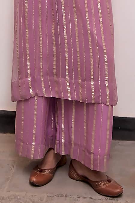 Taro Purple Cotton, Lurex Zari Halter Gulabi Nagri Textured Pattern Tunic And Pant Set Online at Aza Fashions Taro_Purple Cotton, Lurex Zari Halter Gulabi Nagri Textured Pattern Tunic And Pant Set _Online_at_Aza_Fashions