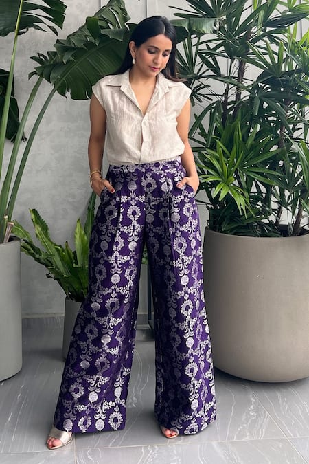 Sobariko Silk Shirt & Floral Woven Pant Set 