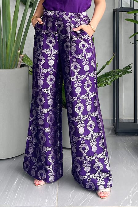 Buy Midnight Vineyard Palazzo Pants In Silk Brocade Zig Zag by Designer  SUKETDHIR Online at Ogaan.com