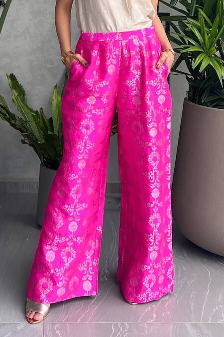 SOBARIKO Silver Silk Woven Floral Spread Collar Shirt And Flower Pant Set Online at Aza Fashions SOBARIKO_Silver Silk Woven Floral Spread Collar Shirt And Flower Pant Set_Online_at_Aza_Fashions
