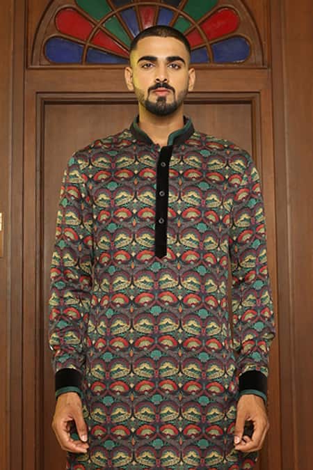 Rohit Kamra Jaipur Silk Abstract Print Kurta 