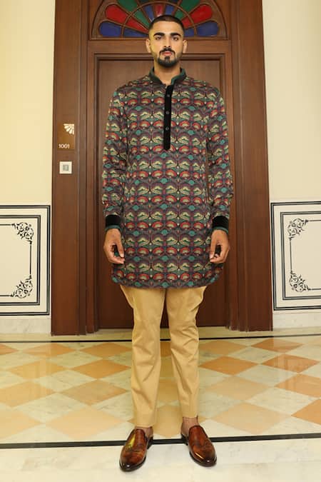 Rohit Kamra Jaipur_Black Silk Print Abstract Kurta  _Online_at_Aza_Fashions